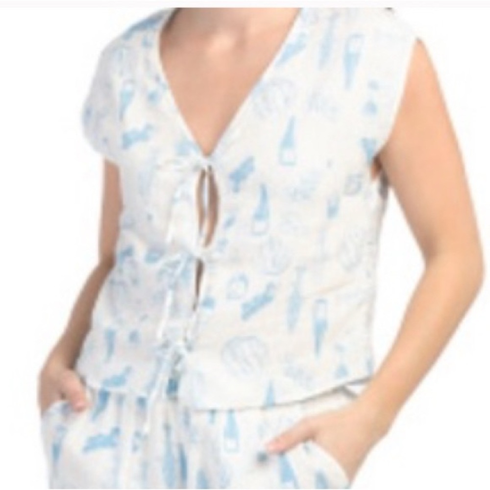 Cynthia Rowley Linen Blue and White Botanical Print Size M NWOT